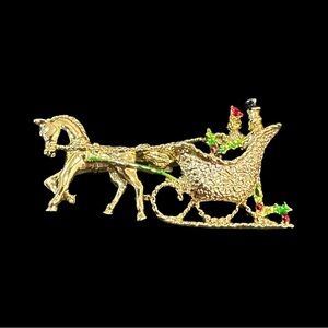 Gerry's Christmas Brooch Horse Sleigh Ride Gold Tone